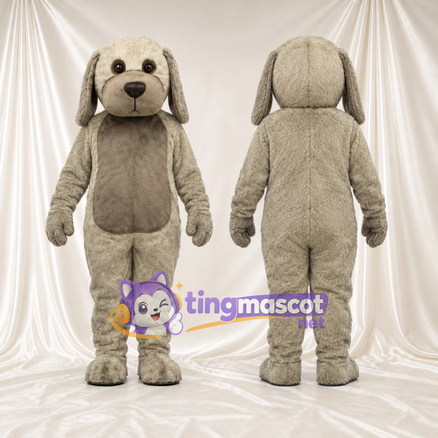 Costume de mascotte Chien – gris / marron – Ventre; Longues oreilles Costume de mascotte Chien – gris / marron – Ventre; Longues oreilles