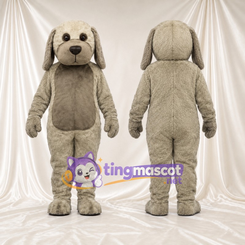 Costume de mascotte Chien – gris / marron – Ventre; Longues oreilles