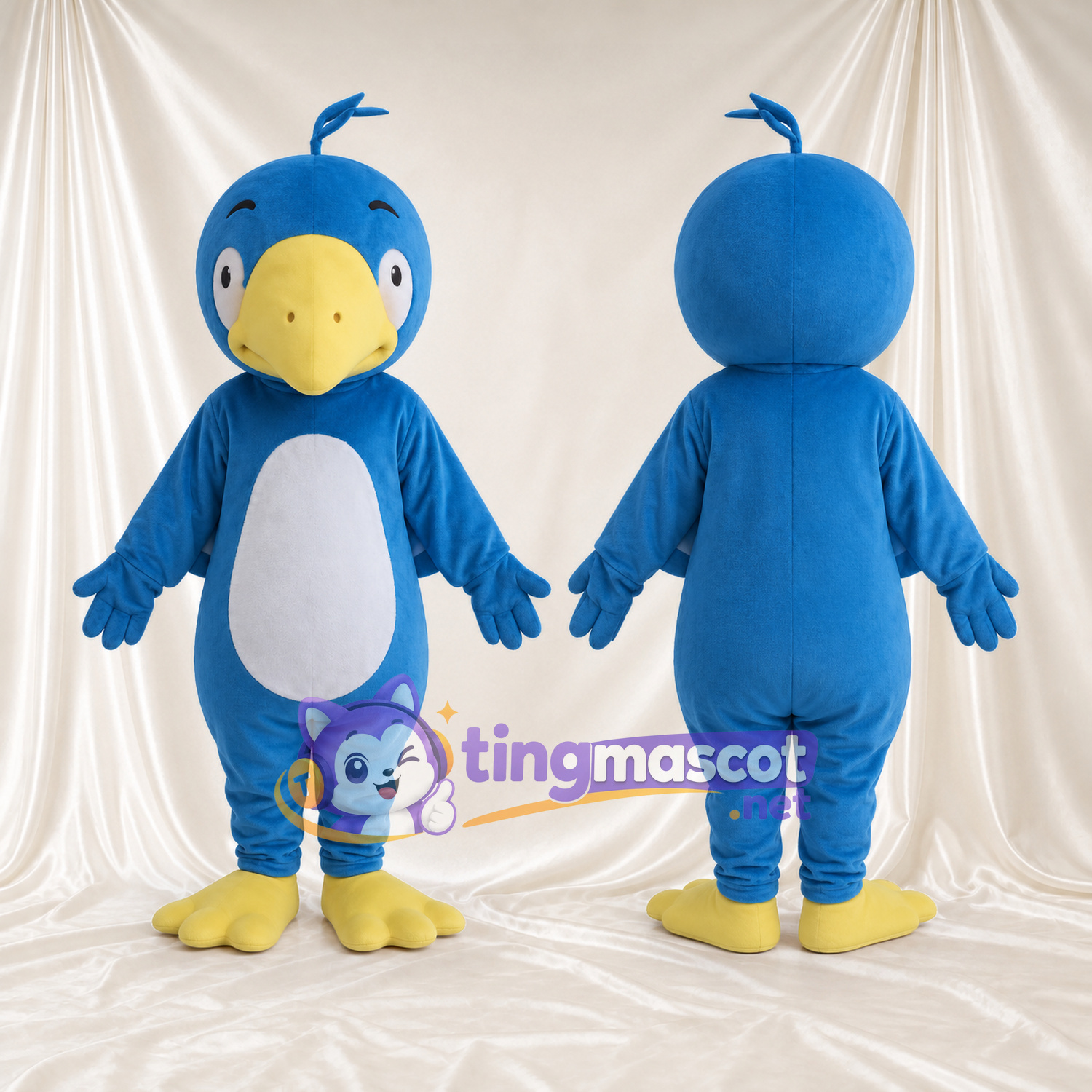 Blue Duck Mascot Costume - Large Yellow Bill and White Belly Blue Duck Mascot Costume - Large Yellow Bill and White Belly