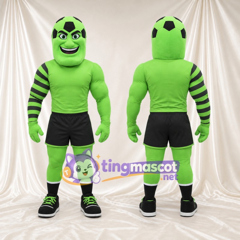 Costume de mascotte Ballon de football – vert – Corps musclé; Short (noir)