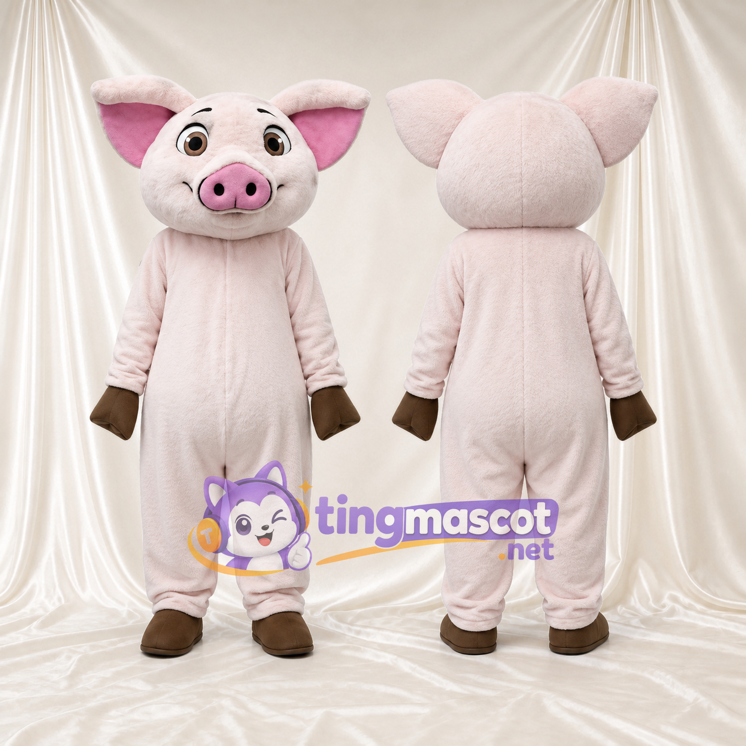Maskottchenkostüm Schwein – blassrosa – Ohren (groß); Hufe (braun) Maskottchenkostüm Schwein – blassrosa – Ohren (groß); Hufe (braun)