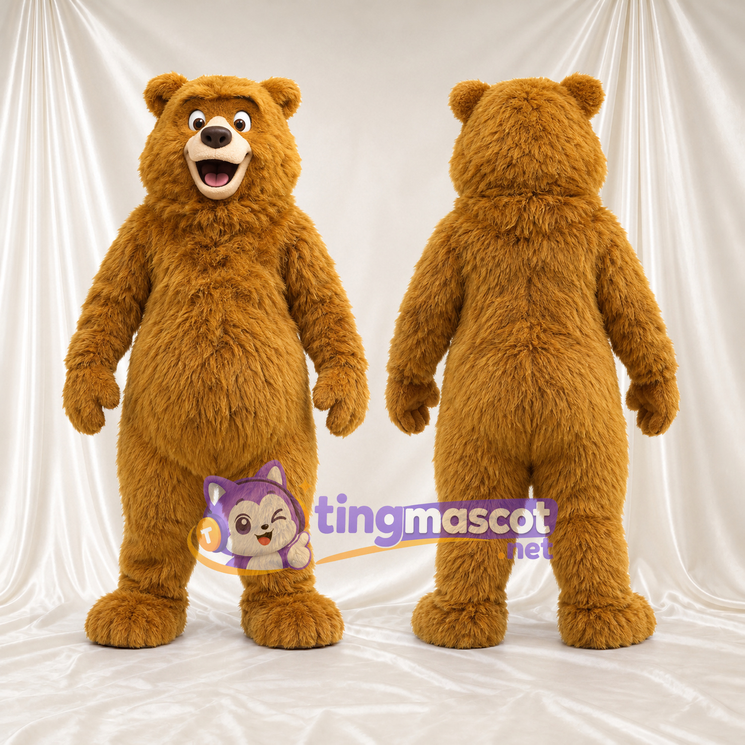 Golden Bear Mascot Costume - Shaggy Body and Open Smile Golden Bear Mascot Costume - Shaggy Body and Open Smile