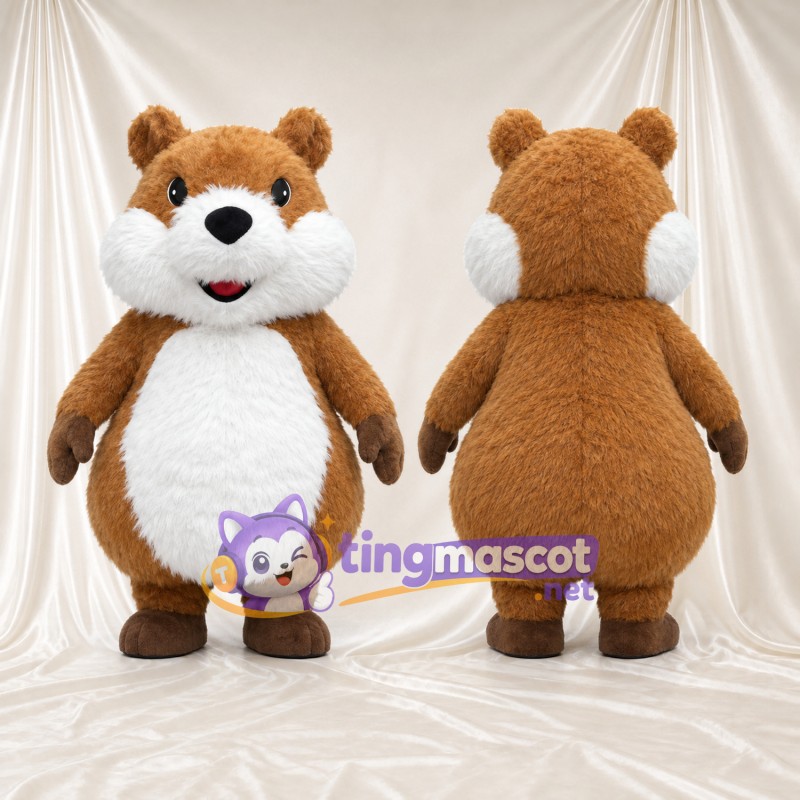 Costume de mascotte Hamster – marron – Ventre (rond, blanc); Joues (gonflé)