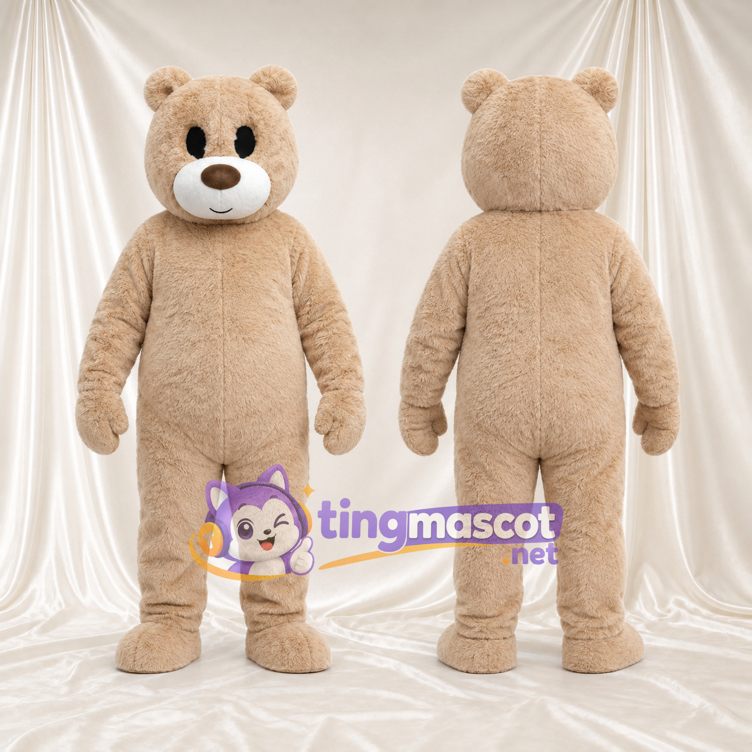 Costume de mascotte Nounours – beige – Museau (blanc); Yeux (ovale, noir) Costume de mascotte Nounours – beige – Museau (blanc); Yeux (ovale, noir)