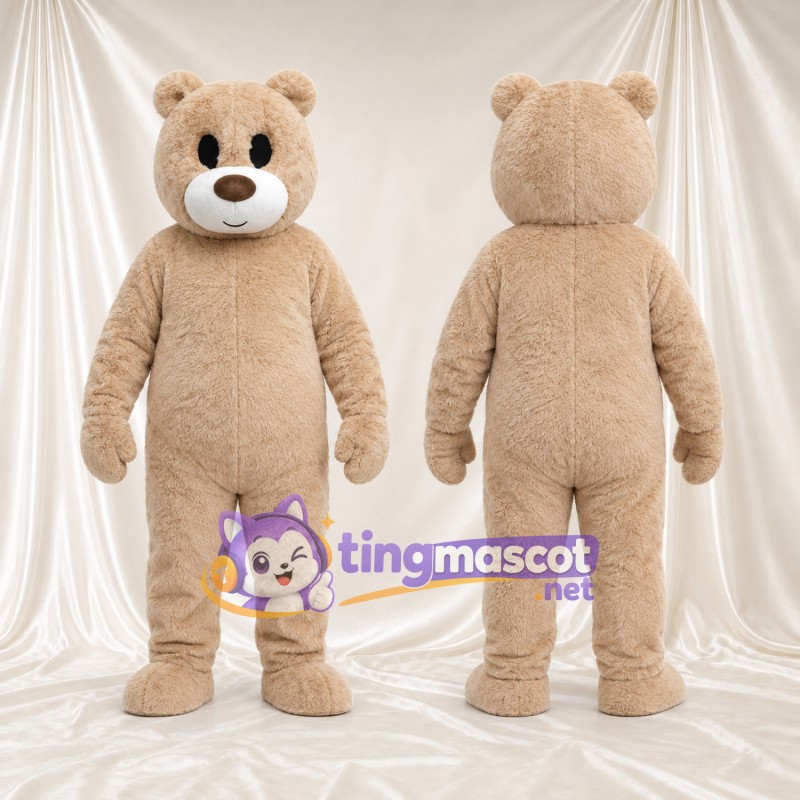 Costume de mascotte Nounours – beige – Museau (blanc); Yeux (ovale, noir)