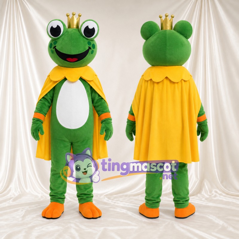 Frog King Mascot Costume - Gold Crown and Yellow Cape