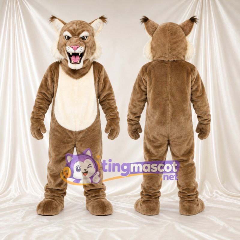 Maskottchenkostüm Luchs – braun – Bauch (creme); Lächeln
