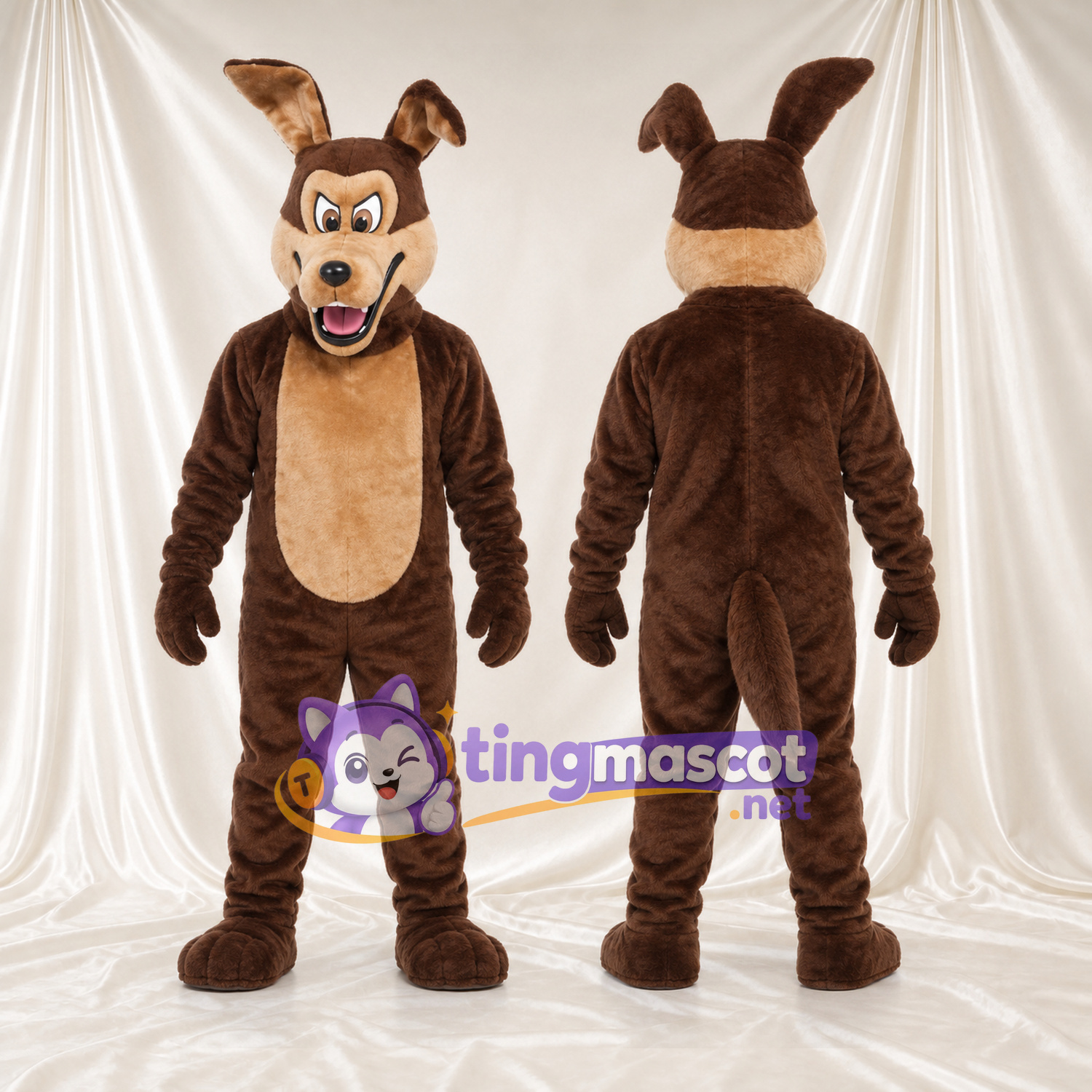Maskottchenkostüm Wile E. Coyote – wie abgebildet – Ohren (geknickt); Bauch (hellbraun) Maskottchenkostüm Wile E. Coyote – wie abgebildet – Ohren (geknickt); Bauch (hellbraun)