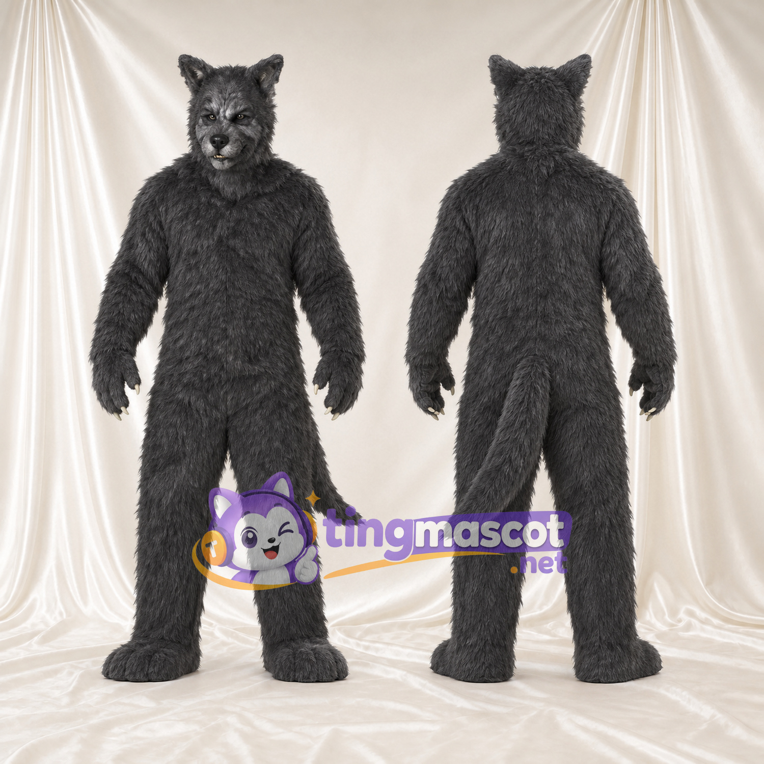 Costume de mascotte Loup – anthracite – Corps (hirsute); Longue queue Costume de mascotte Loup – anthracite – Corps (hirsute); Longue queue