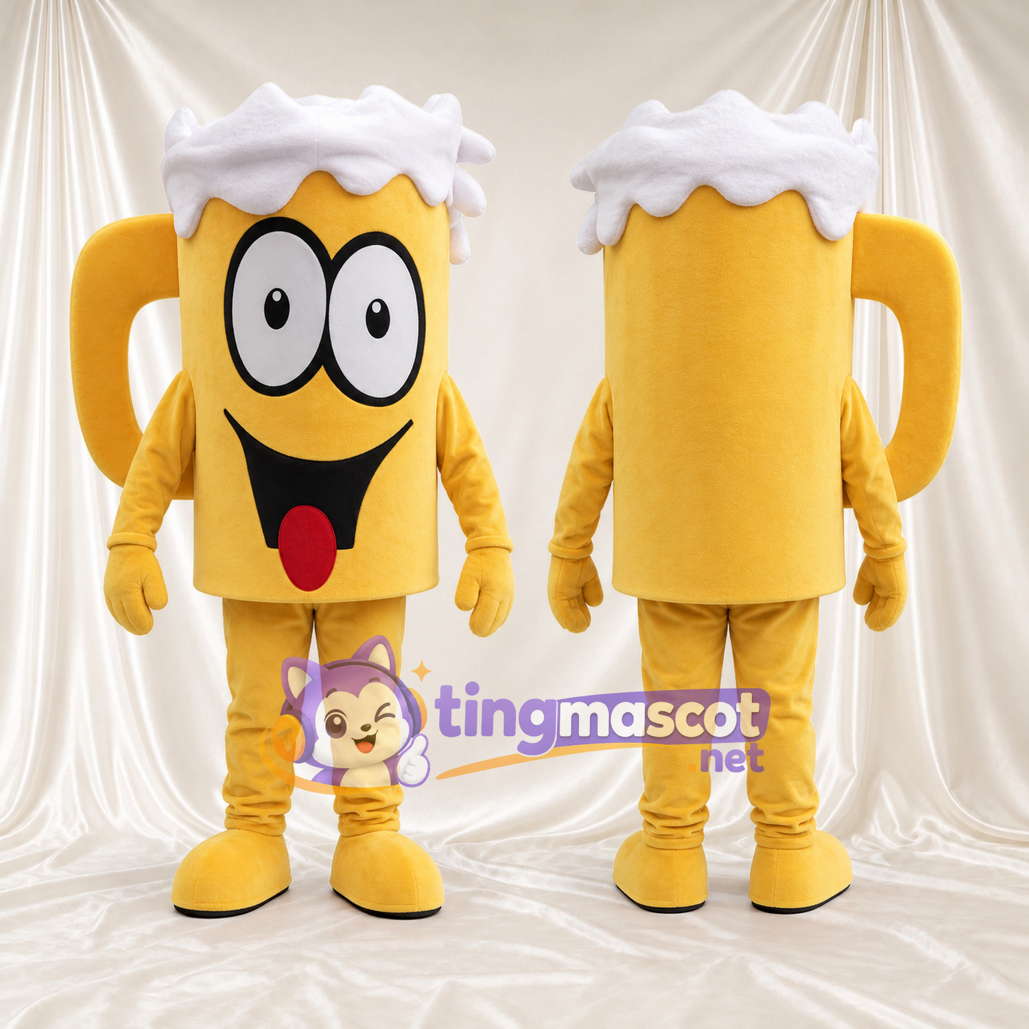 Beer Mug Mascot Costume - Foam Top and Smiling Face Beer Mug Mascot Costume - Foam Top and Smiling Face
