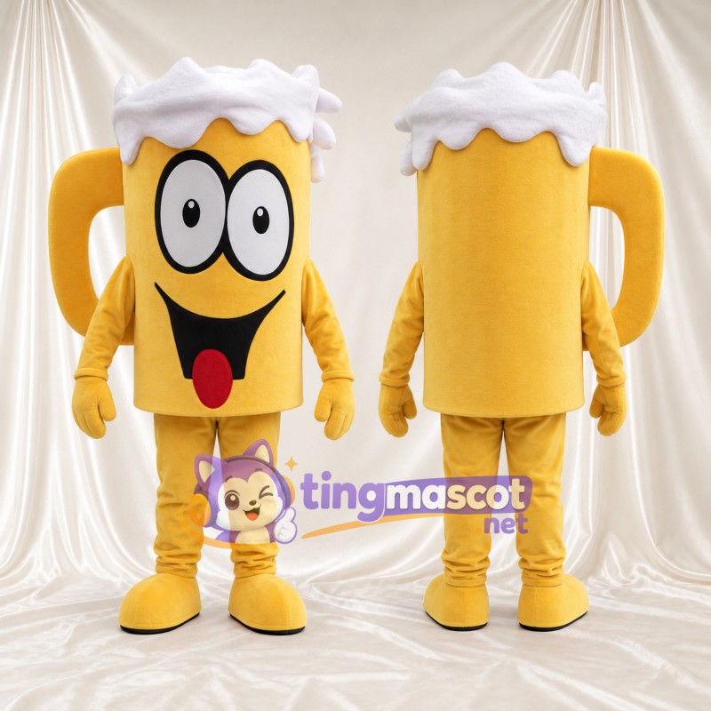 Beer Mug Mascot Costume - Foam Top and Smiling Face