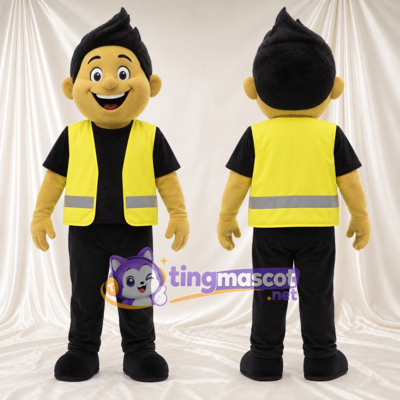 Worker Character Mascot Costume - Yellow Safety Vest and Black Outfit