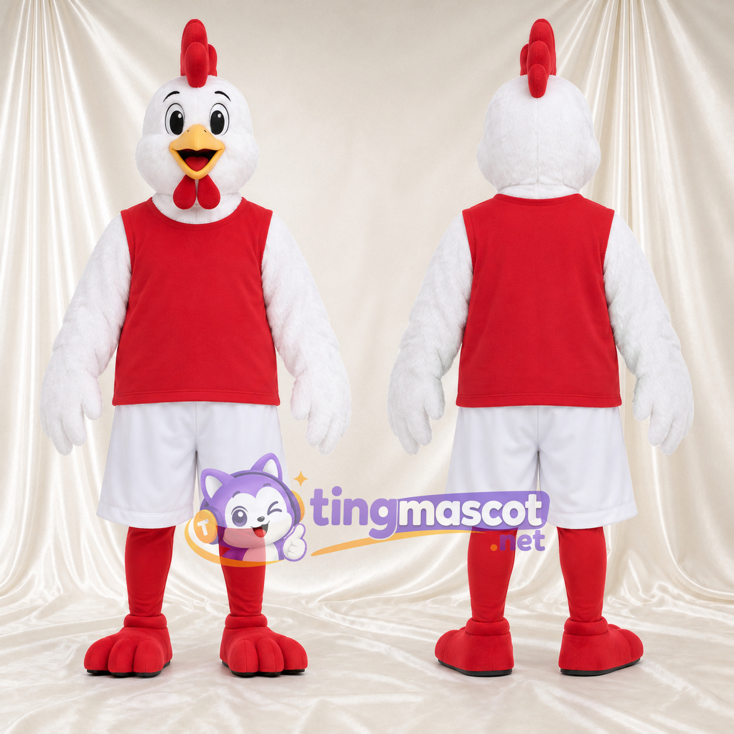 Costume de mascotte Coq – blanc – Gilet de sport (rouge); Short (blanc)