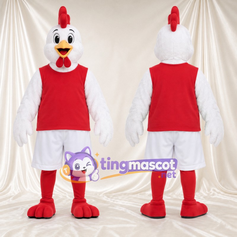Costume de mascotte Coq – blanc – Gilet de sport (rouge); Short (blanc)