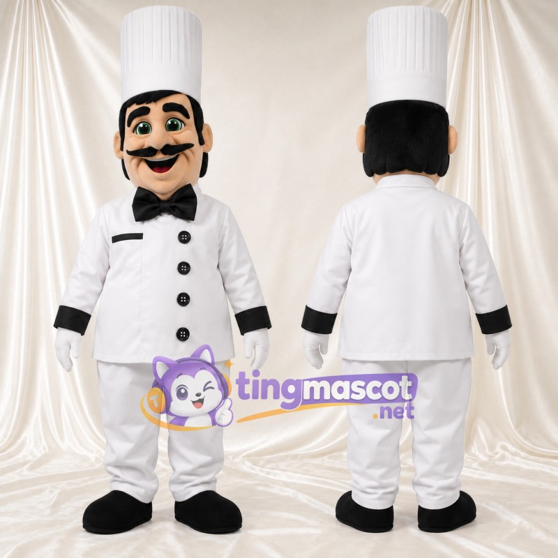 Chef Character Mascot Costume - Tall White Hat and Black Bow Tie