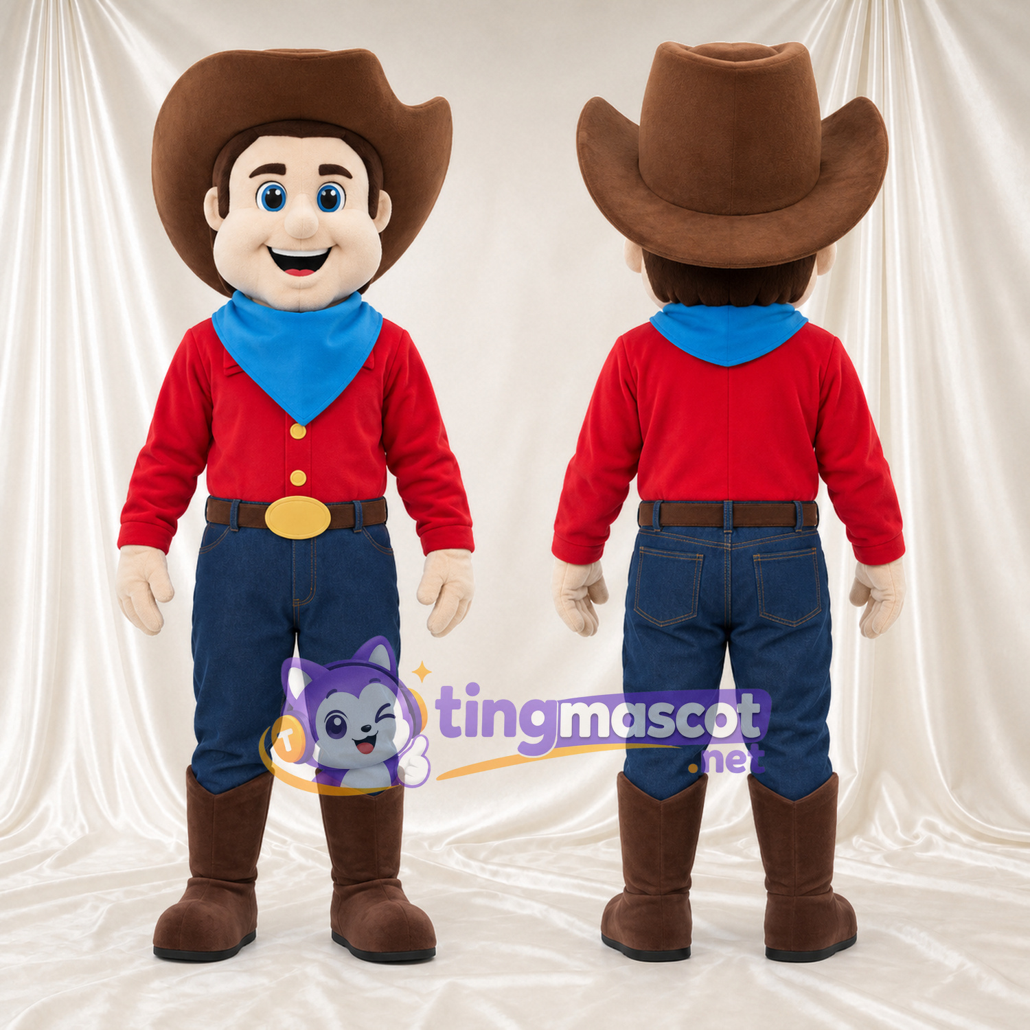 Costume de mascotte Garçon cowboy – selon la photo – Chapeau (marron); Chemise (rouge); Bandana (bleu) Costume de mascotte Garçon cowboy – selon la photo – Chapeau (marron); Chemise (rouge); Bandana (bleu)