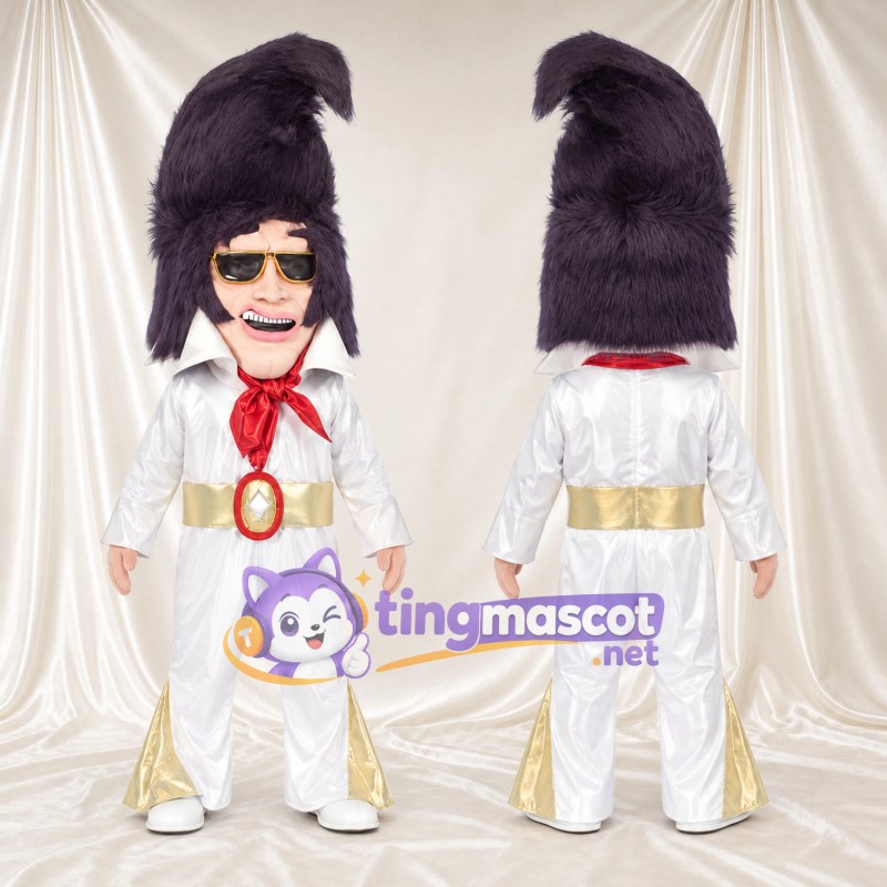 Costume de mascotte Chanteur de rock and roll – selon la photo – Combinaison (blanc); Cheveux (haut, violet)