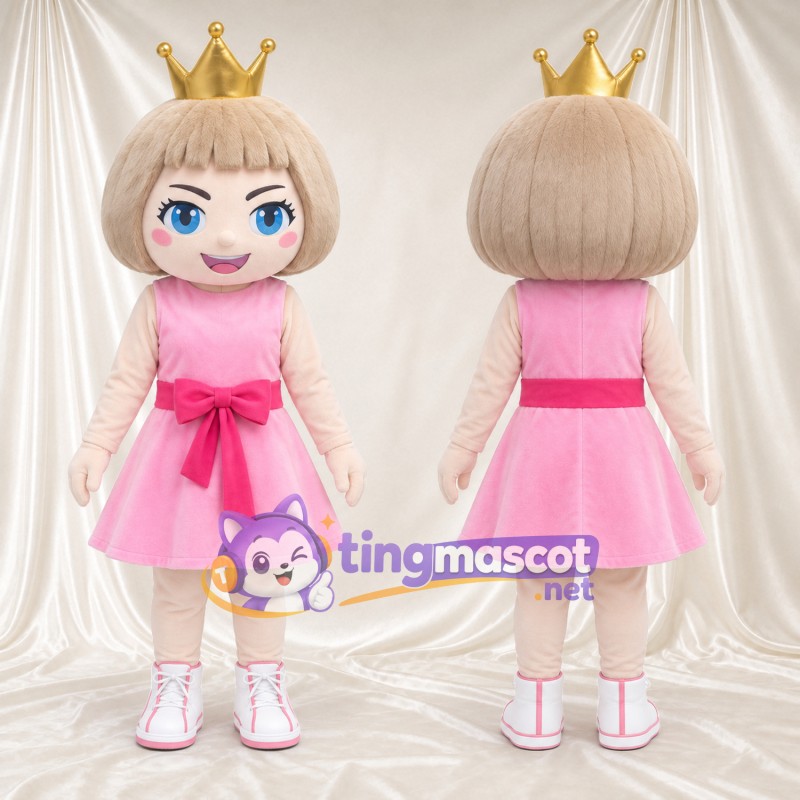 Princess Girl Mascot Costume - Gold Crown and Pink Bow Dress