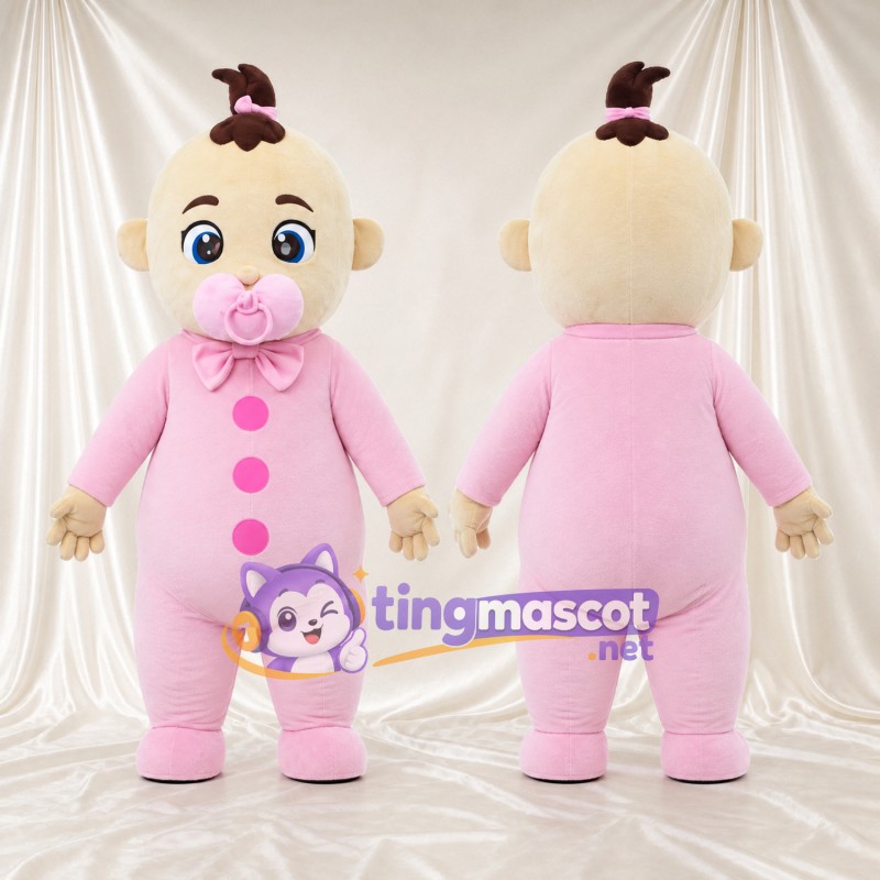 Baby Girl Mascot Costume - Pink Pacifier, Hair Bow and Pink Onesie