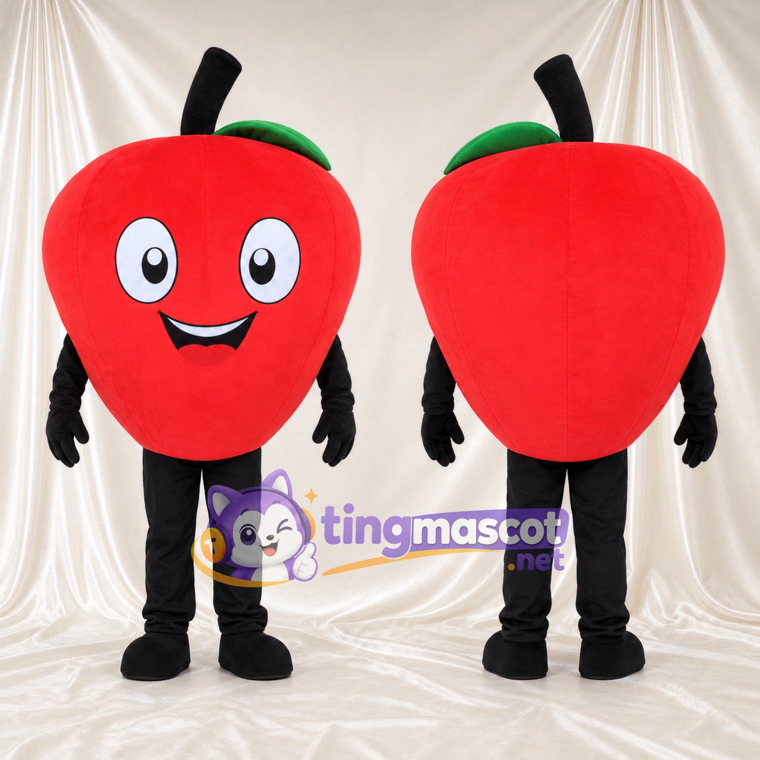 Red Apple Mascot Costume - Smiling Face and Black Legs Red Apple Mascot Costume - Smiling Face and Black Legs