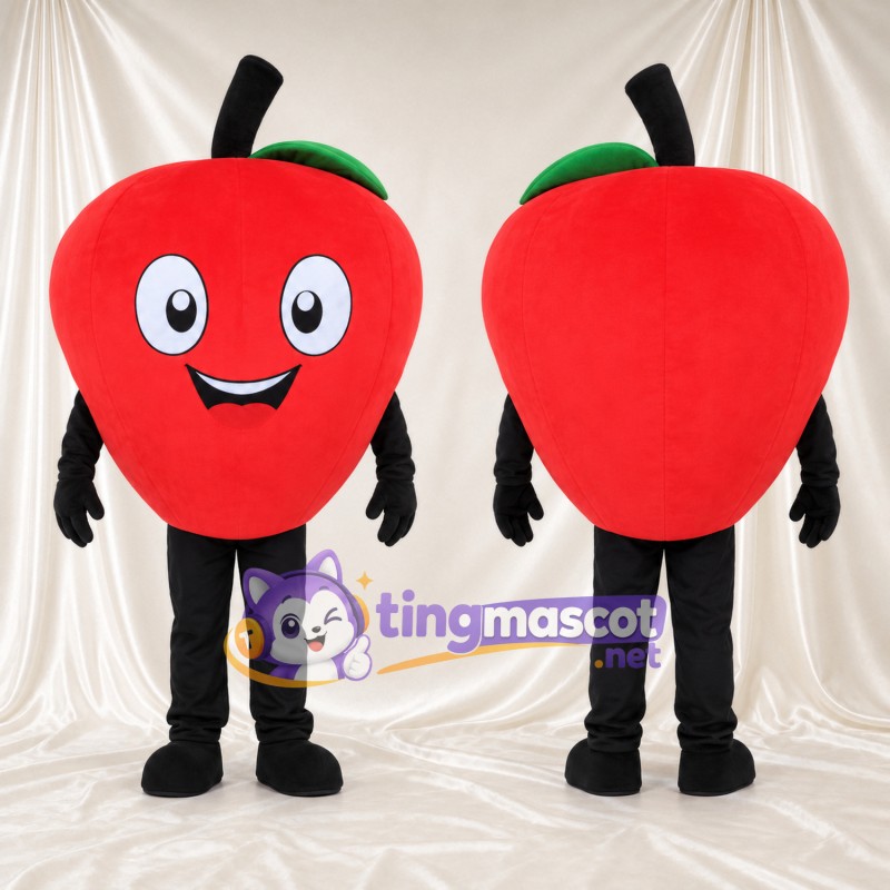 Red Apple Mascot Costume - Smiling Face and Black Legs