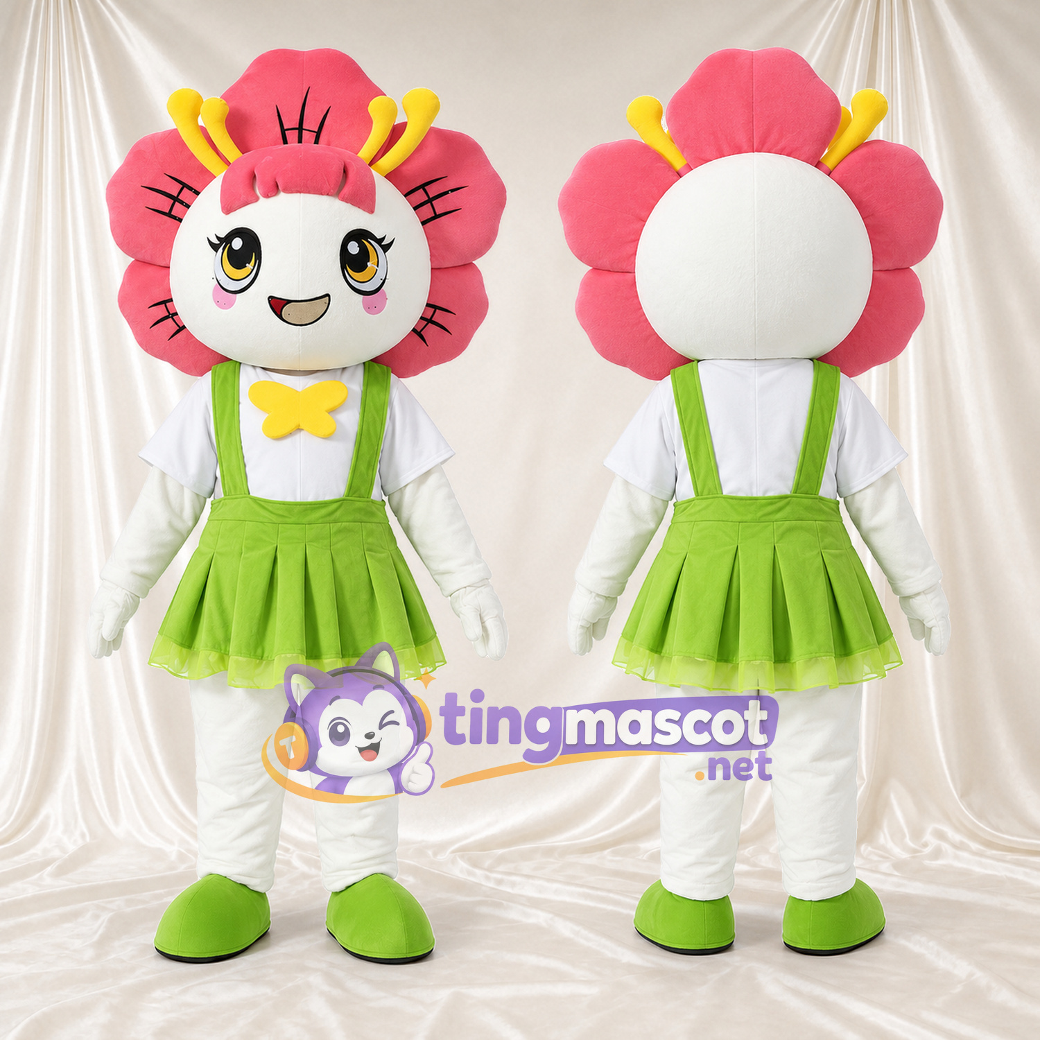 Flower Girl Mascot Costume - Pink Petal Headpiece and Green Dress Flower Girl Mascot Costume - Pink Petal Headpiece and Green Dress
