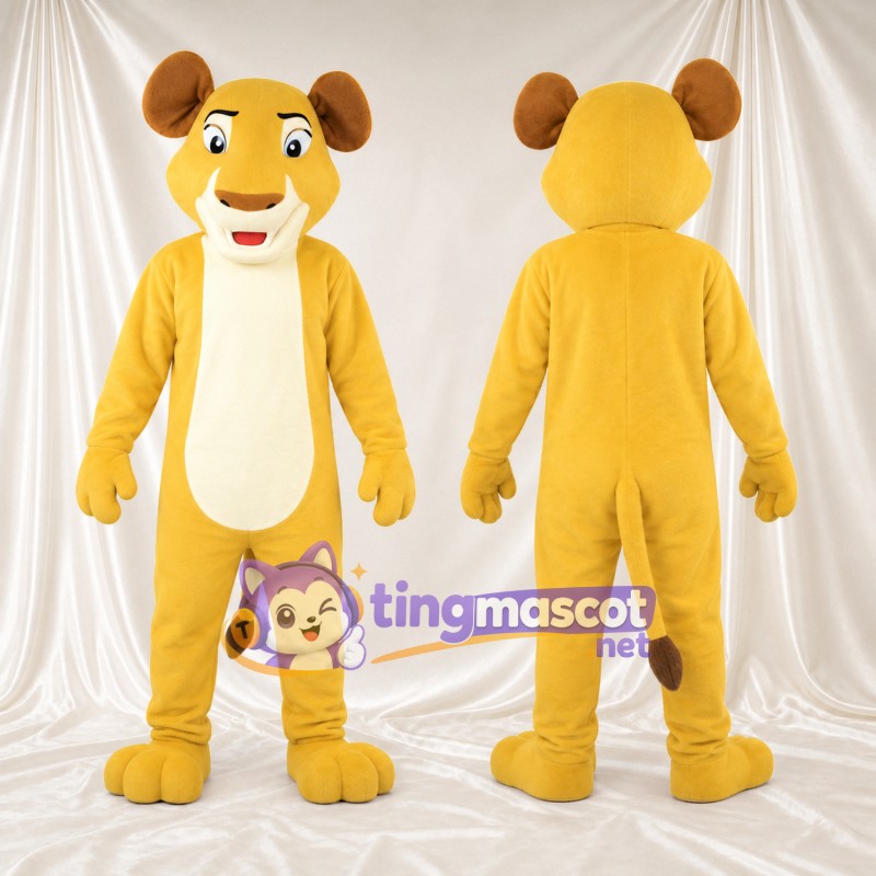 Costume de mascotte Lionceau – doré – Oreilles (marron); Ventre (crème)