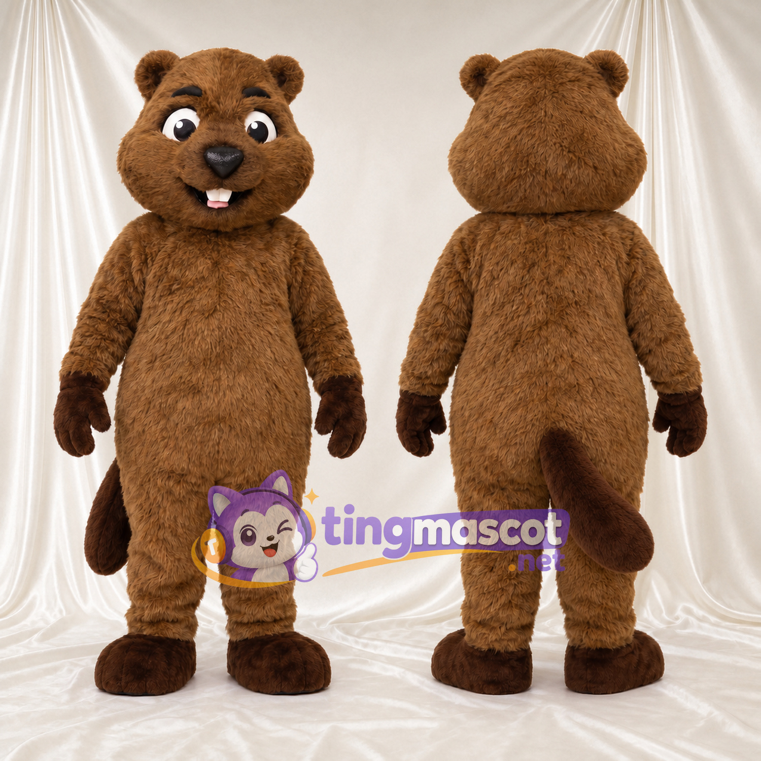 Costume de mascotte Castor – marron – Grandes incisives; Queue Costume de mascotte Castor – marron – Grandes incisives; Queue