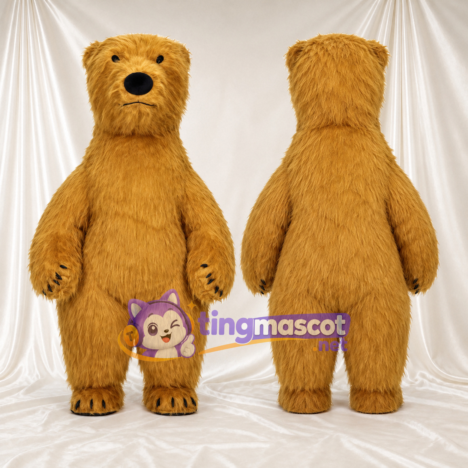 Golden Bear Mascot Costume - Shaggy Head and Black Claws Golden Bear Mascot Costume - Shaggy Head and Black Claws