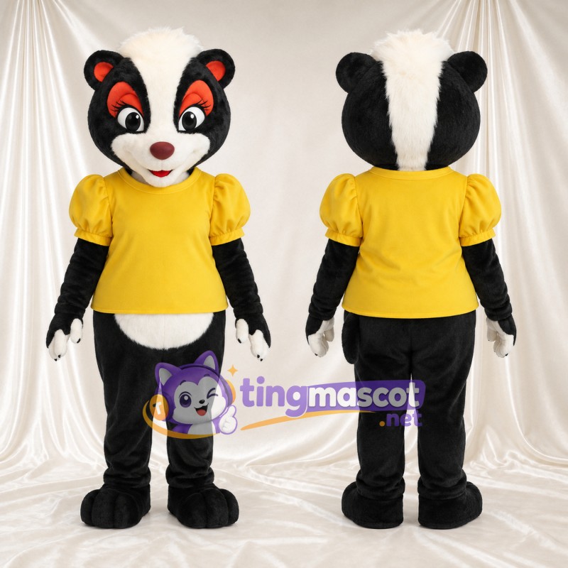 Costume de mascotte Mouffette – noir / blanc – Chemisier (jaune)