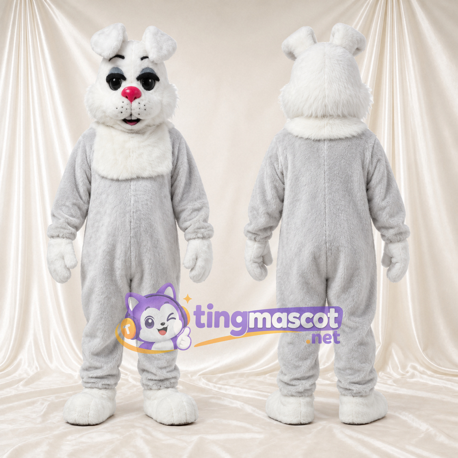 Maskottchenkostüm Hase – grau / weiß – Nase (rosa); Ohr Maskottchenkostüm Hase – grau / weiß – Nase (rosa); Ohr