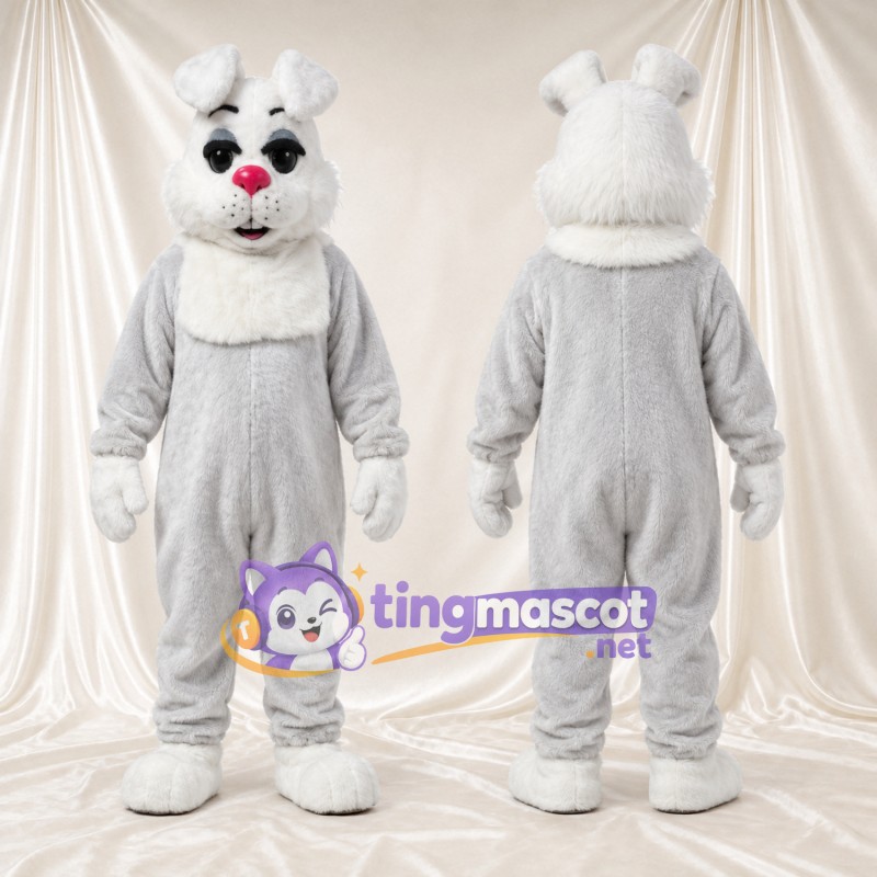 Maskottchenkostüm Hase – grau / weiß – Nase (rosa); Ohr
