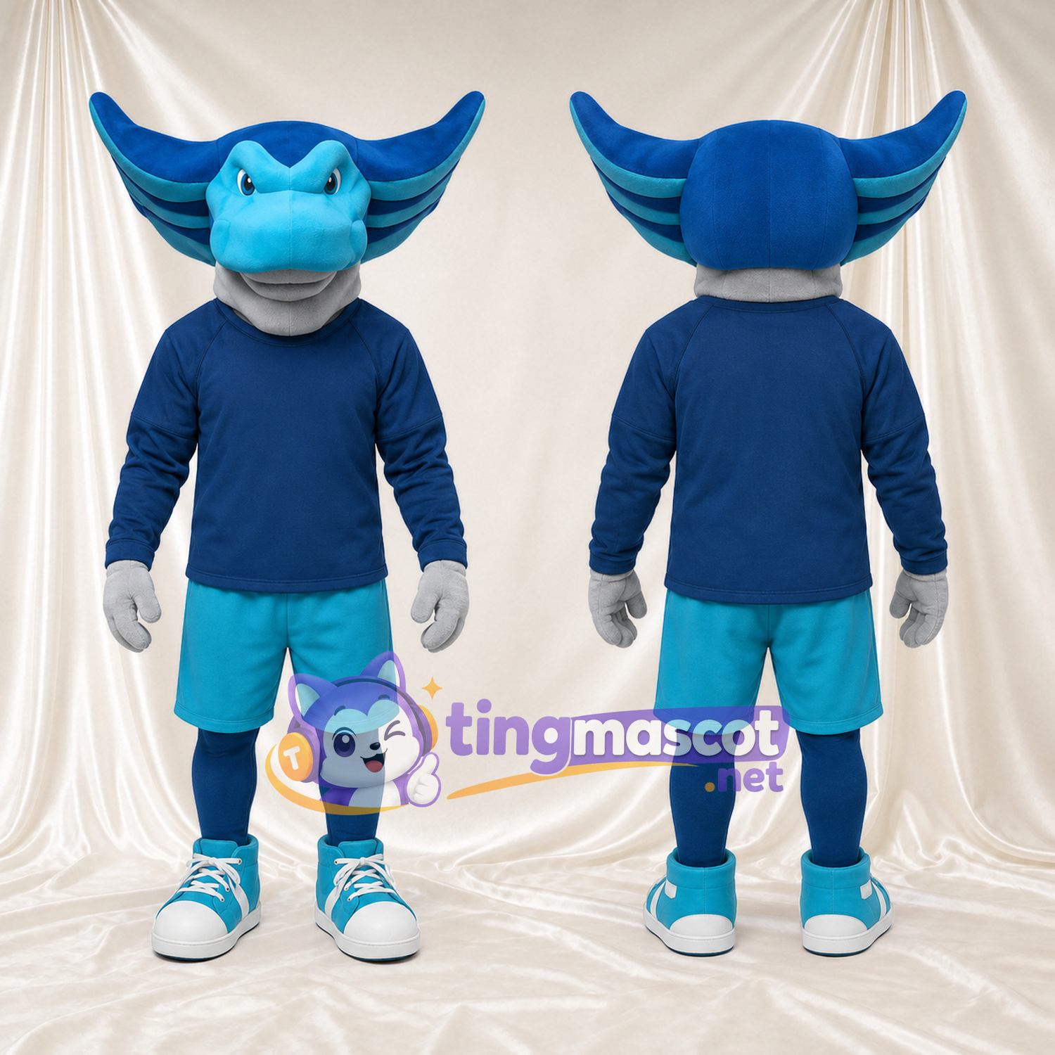 Blue Fantasy Creature Mascot Costume - Navy Sweatshirt and Turquoise Shorts Blue Fantasy Creature Mascot Costume - Navy Sweatshirt and Turquoise Shorts