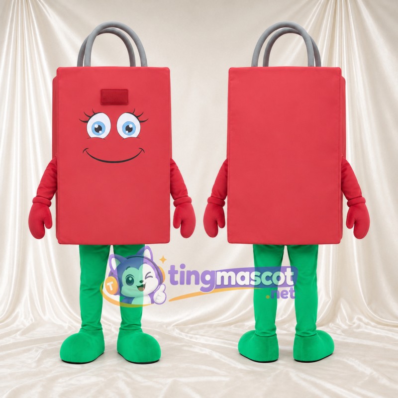Costume de mascotte Sac de courses – rouge – Jambes (gris, vert)