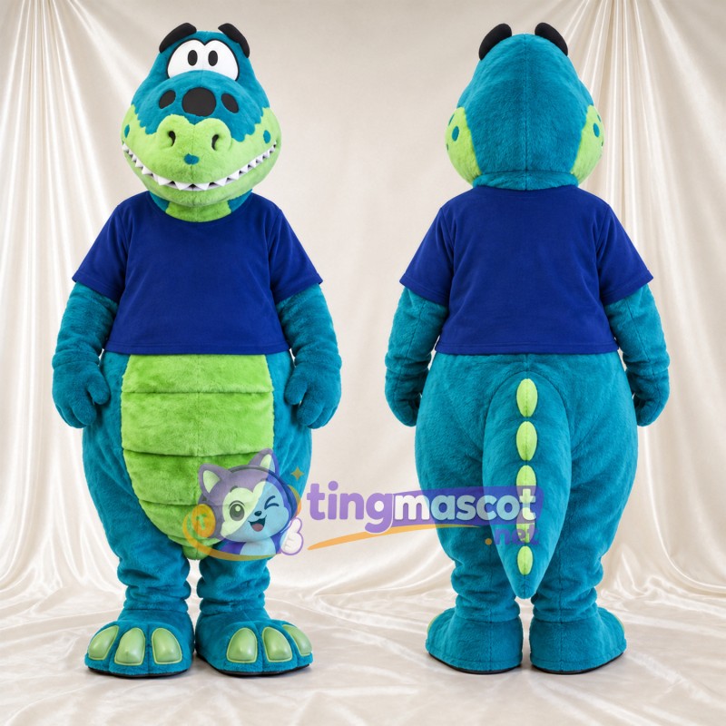 Blue Crocodile Mascot Costume - Blue Shirt and Green Belly