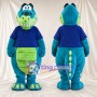 Blue Crocodile Mascot Costume - Blue Shirt and Green Belly
