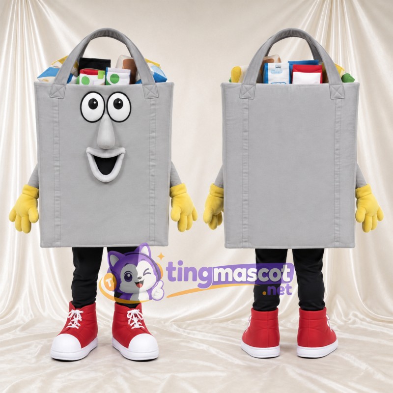 Costume de mascotte Sac de courses – gris – Baskets (rouge)
