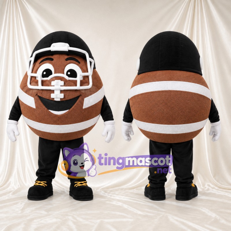Costume de mascotte Ballon de football américain – marron – Casque (noir); Visage (blanc)