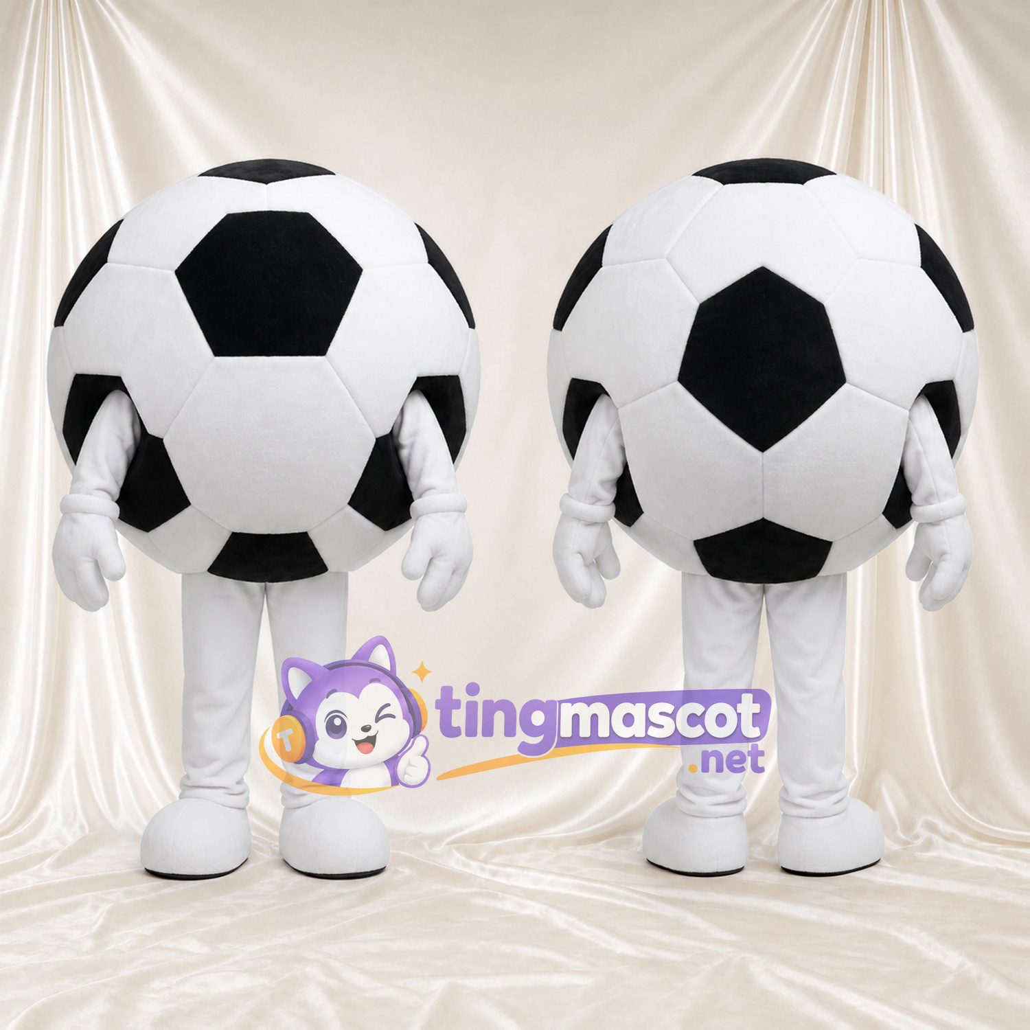Costume de mascotte Ballon de football – noir / blanc – Jambes (blanc) Costume de mascotte Ballon de football – noir / blanc – Jambes (blanc)