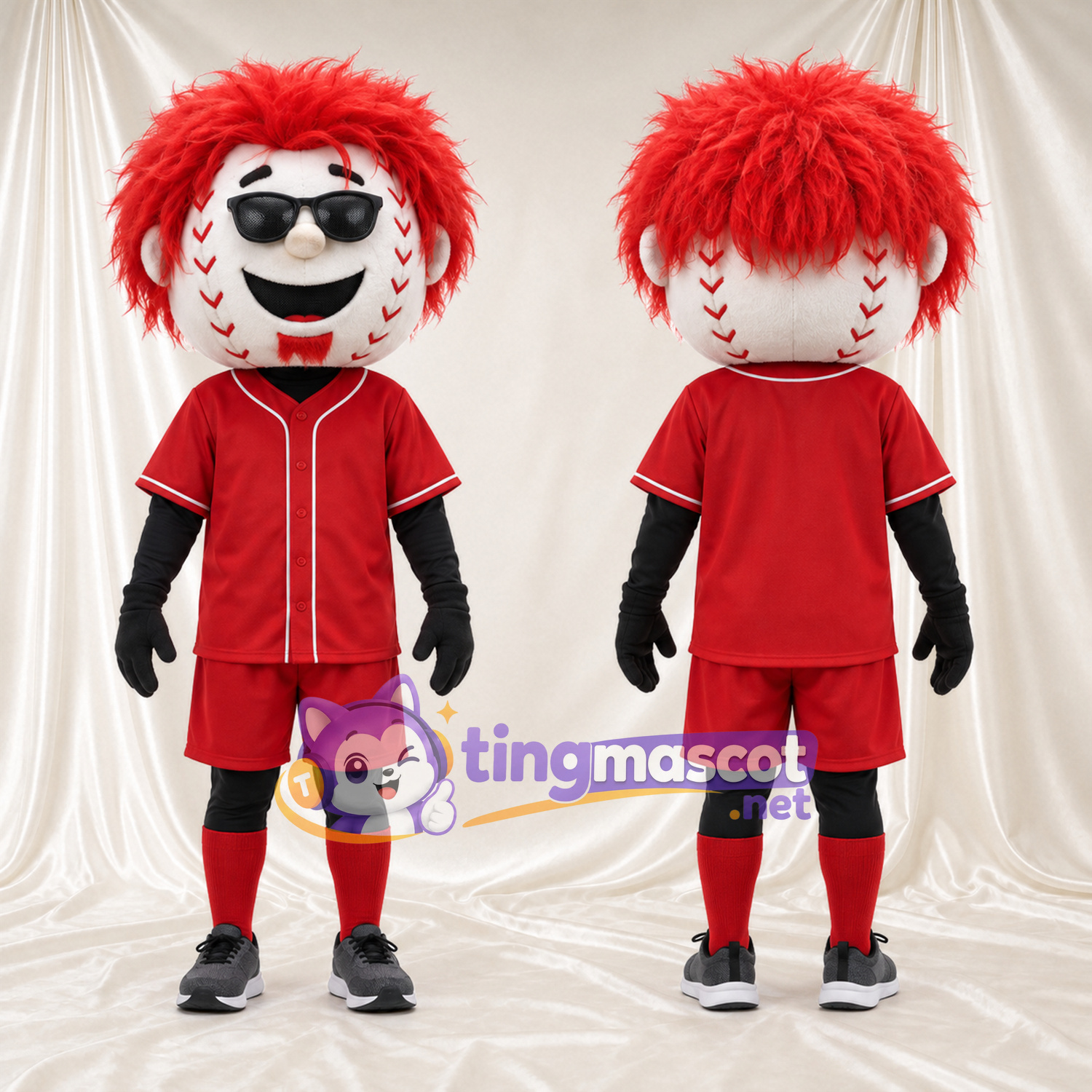 Costume de mascotte Balle de baseball – selon la photo – Cheveux (rouge); Uniforme (rouge) Costume de mascotte Balle de baseball – selon la photo – Cheveux (rouge); Uniforme (rouge)
