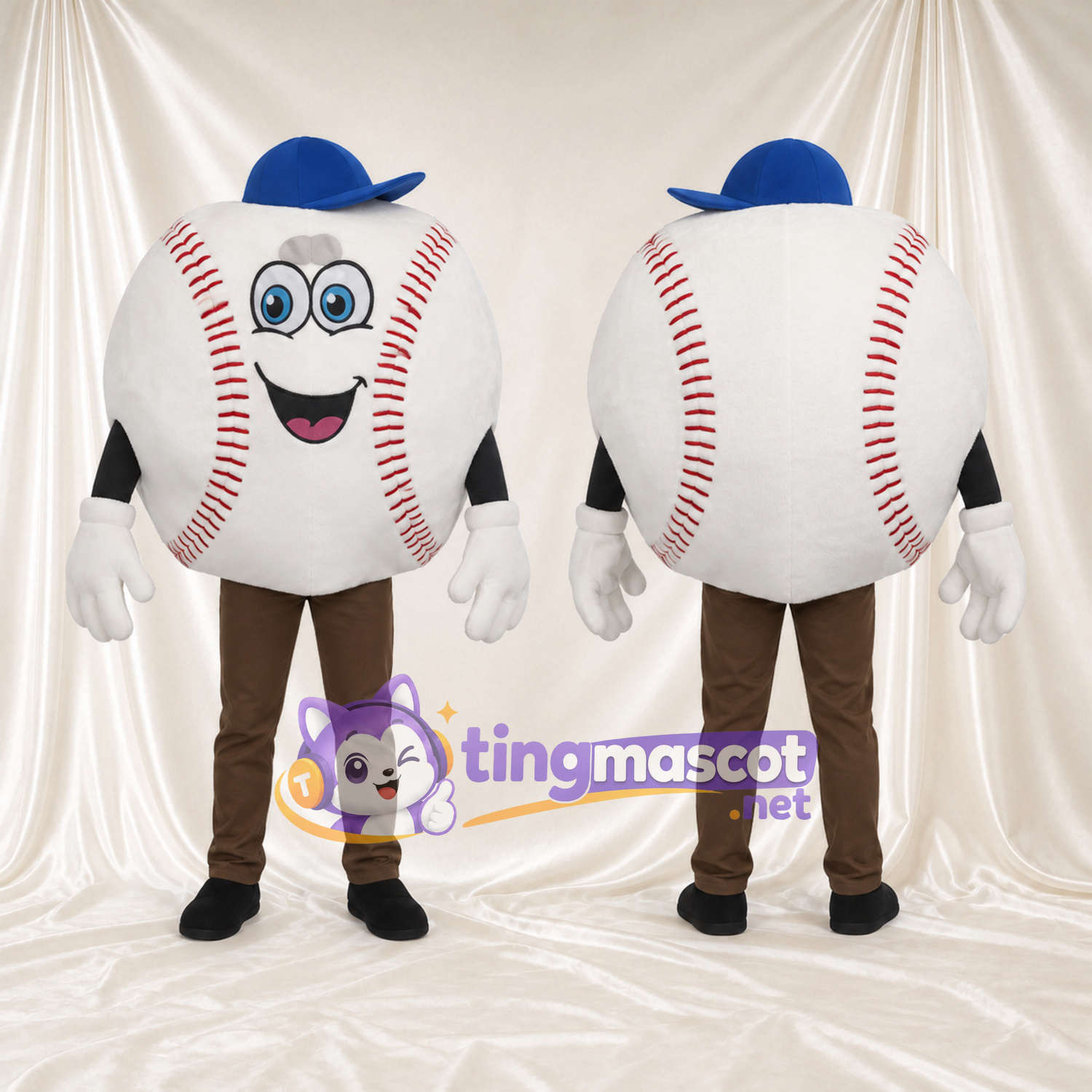 Baseball Character Mascot Costume - Blue Cap and Brown Pants Baseball Character Mascot Costume - Blue Cap and Brown Pants