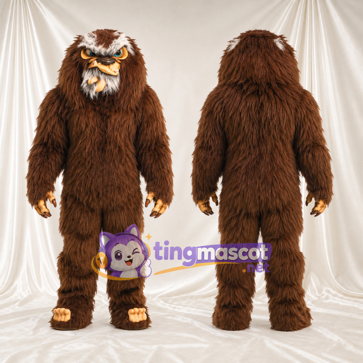Costume de mascotte Bigfoot – marron – Fourrure hirsute; Visage Costume de mascotte Bigfoot – marron – Fourrure hirsute; Visage