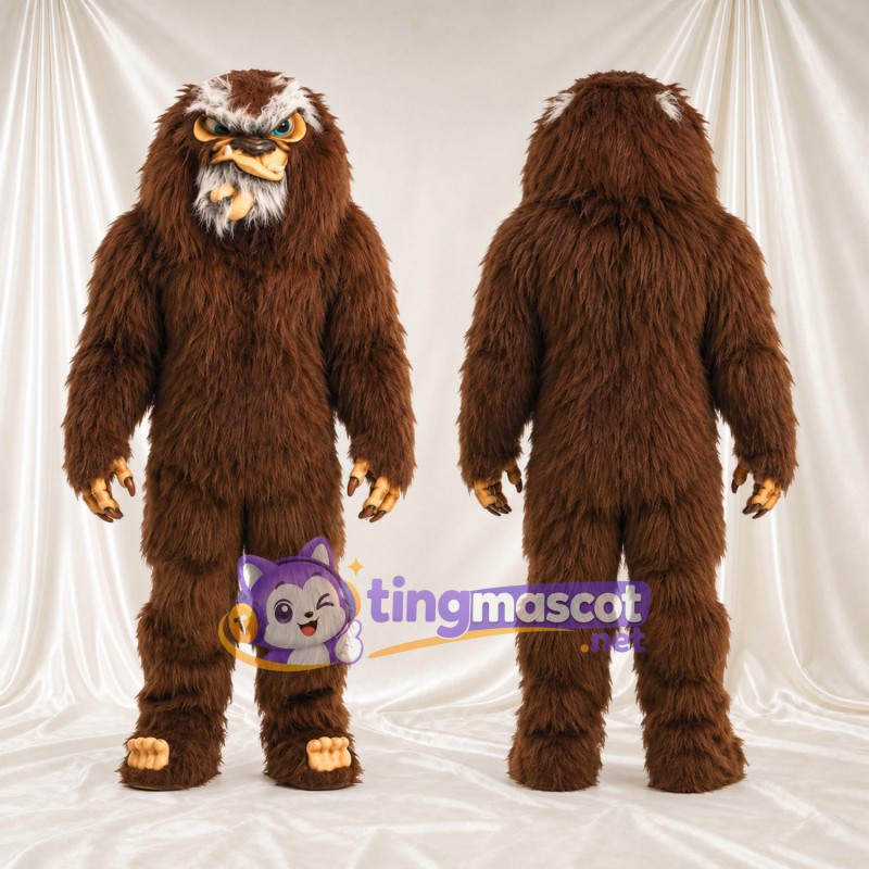 Costume de mascotte Bigfoot – marron – Fourrure hirsute; Visage