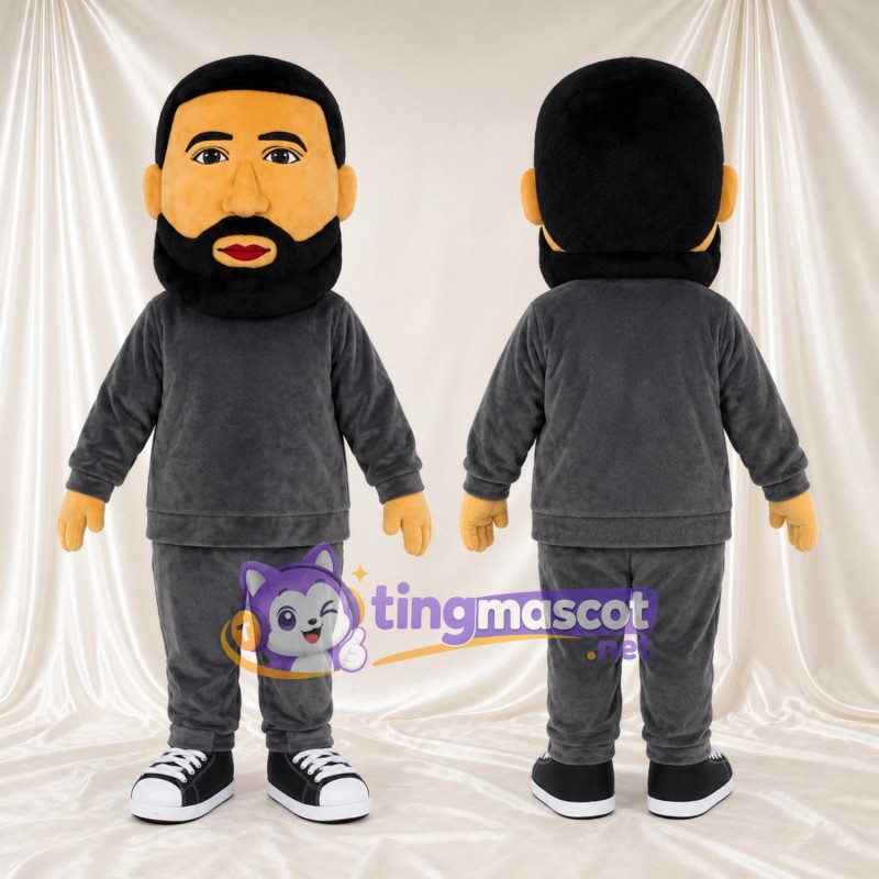 Maskottchenkostüm Bärtiger Mann – wie abgebildet – Outfit (dunkelgrau); Sneaker (schwarz)