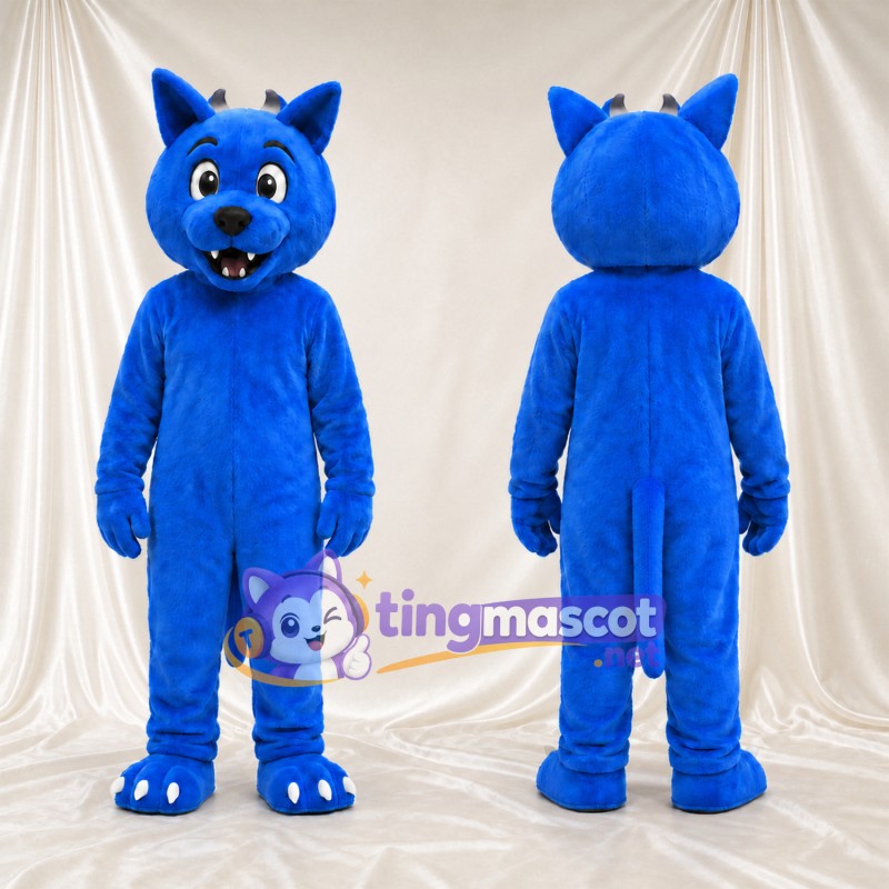 Costume de mascotte Loup – bleu – Oreilles pointues; Griffes (blanc)
