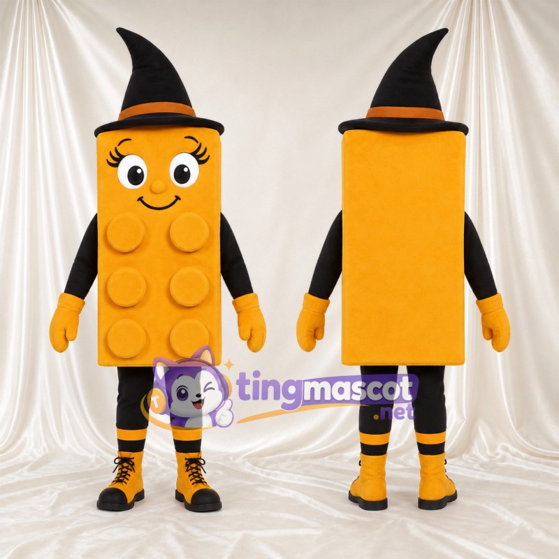 Costume de mascotte Brique de construction – orange – Chapeau (noir); Chaussettes (rayé)