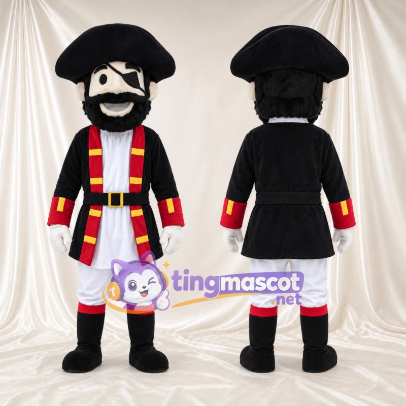 Maskottchenkostüm Pirat – wie abgebildet – Hut (schwarz); Mantel (rot)