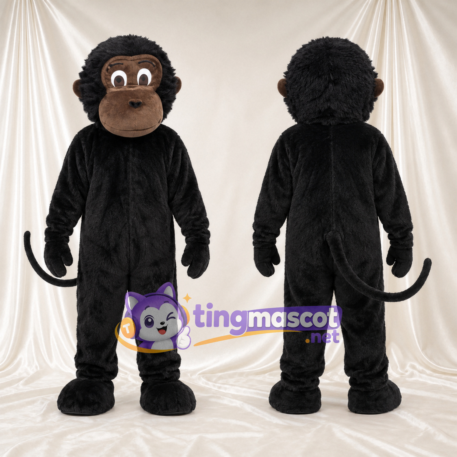 Black Monkey Mascot Costume - Brown Face and Long Tail Black Monkey Mascot Costume - Brown Face and Long Tail