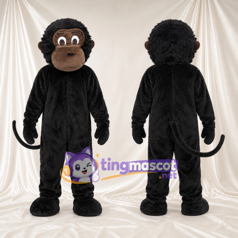 Black Monkey Mascot Costume - Brown Face and Long Tail