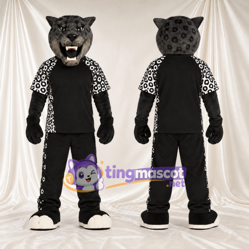 Black Panther Mascot Costume - Black Sports Outfit with Spotted Sleeves
